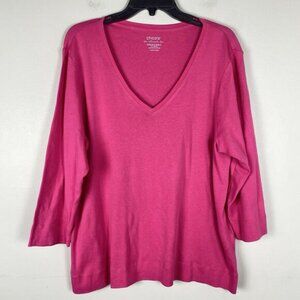 Chicos The Ultimate Tee Top Womans Sz 3 / XL Round Neck 3/4 Sleeve Pink Stretch